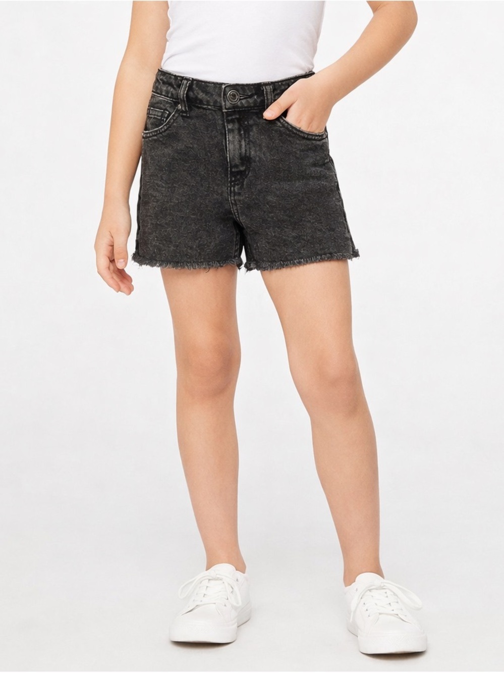 Art Class Girls Black Acid Wash Denim Shorts 6X High Rise A-Line NWT